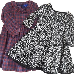 3T Toddler Dress Lot Maison Me Plaid Flannel + Janie & Jack Leopard Knit VGUC LS